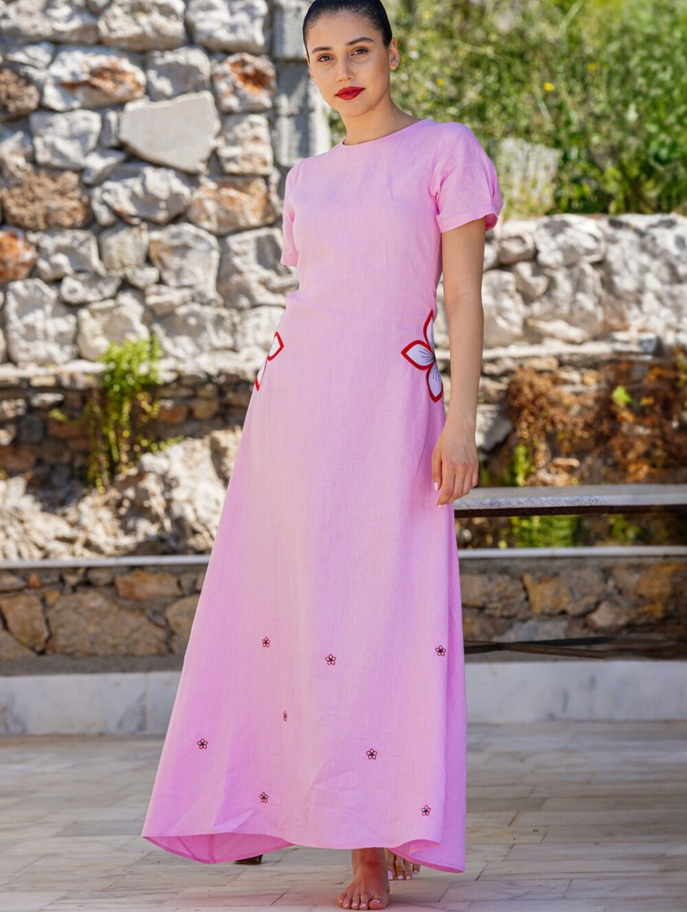 Fanm Mon Kandra Maxi Linen Dress Fondant Pink Small NWT New